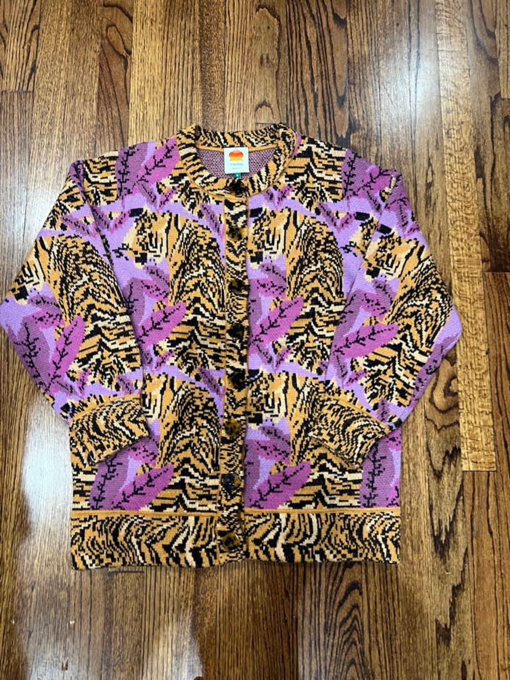 FARM Rio Purple Pink and Gold Animal Print Cardigan